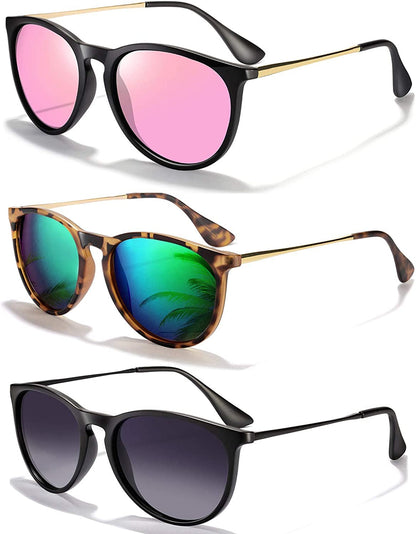 Sunglasses Womens Men Polarized UV Protection Trendy Vintage Retro Round Mirrored Lens Sunglasses For Women