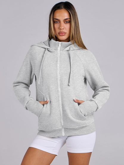 Womens Zip up Hoodies Fleece Jackets Long Sleeve Sweatshirts Pockets Casual Fall Fashion Preppy Outfits Y2K Clothes