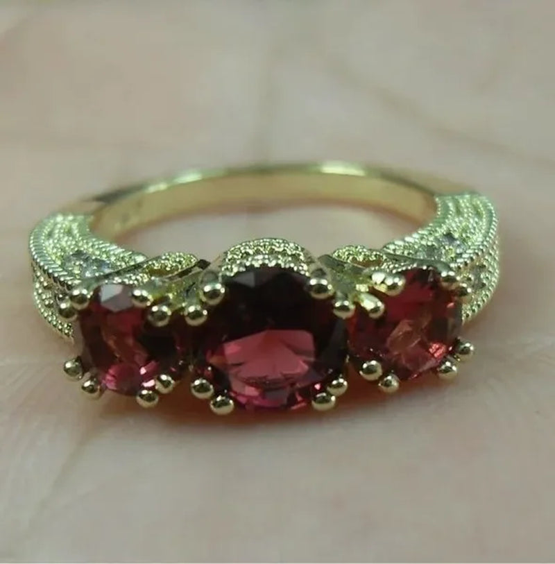 Natural 2.66CT Ruby Diamond 14K Yellow Gold Ring Size 6-10