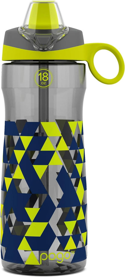 18Oz Kids Plastic Water Bottle with Straw Lid and Carry Handle, Reusable, BPA Free, Dishwasher Safe, Perfect for Travel, School, Outdoors, and Gym