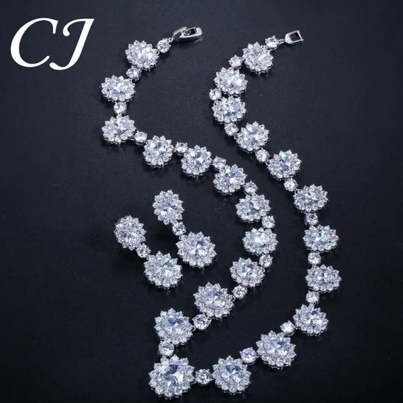 CANDICE European Style White Gold Plated Noble Green Lady Luxury Wedding Necklace Earrings Bridal Jewelry Set With AAA CZ Stone