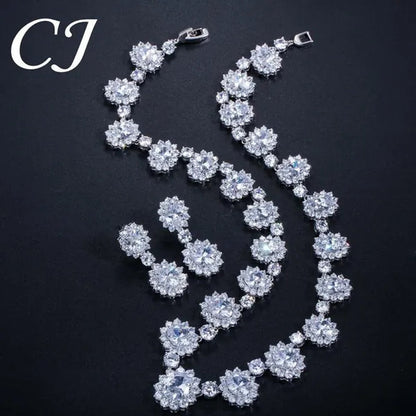 CANDICE European Style White Gold Plated Noble Green Lady Luxury Wedding Necklace Earrings Bridal Jewelry Set With AAA CZ Stone