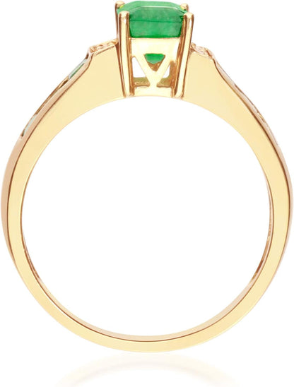 10K Yellow Gold Natural Zambian Emerald Ring with Natural Diamonds for Women | Ethically, Authentically & Organically Sourced Emerald-Shape & Square-Cut Emerald Hand-Crafted Jewelry for Her | Emerald Ring for Women.