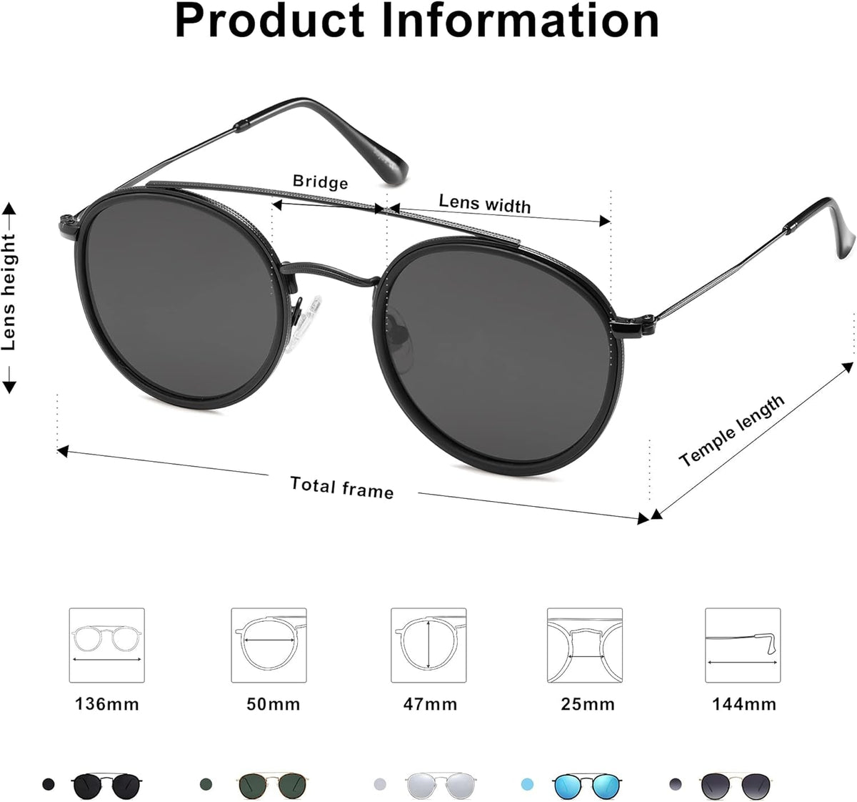 Retro Vintage round Polarized Sunglasses for Women Men Small Double Bridge Circle Sunnies SJ1104