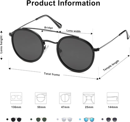 Retro Vintage round Polarized Sunglasses for Women Men Small Double Bridge Circle Sunnies SJ1104