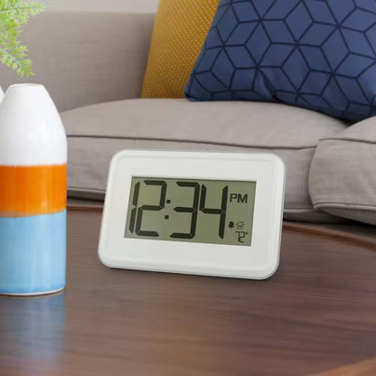 Digital White Wall Clock with Temperature and Countdown Timer