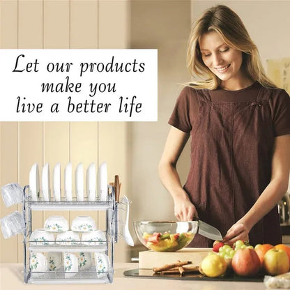 Dish Drying Rack 3-Tier Dish Drainer Rack Kitchen Storage with Drainboard and Cutlery Cup Dish Shelf Tableware Holder