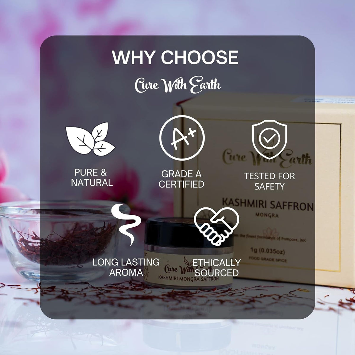 CWE Pure Natural Kashmir Saffron Threads/Kesar 1G | from the Finest Farmlands of Pampore, J&K, India | Tested and Certified as Grade A