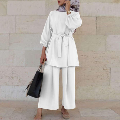Abayas for Women Muslim Long Sleeve Loose Top Pants 2 Pcs Dubai Islamic Muslim Clothes