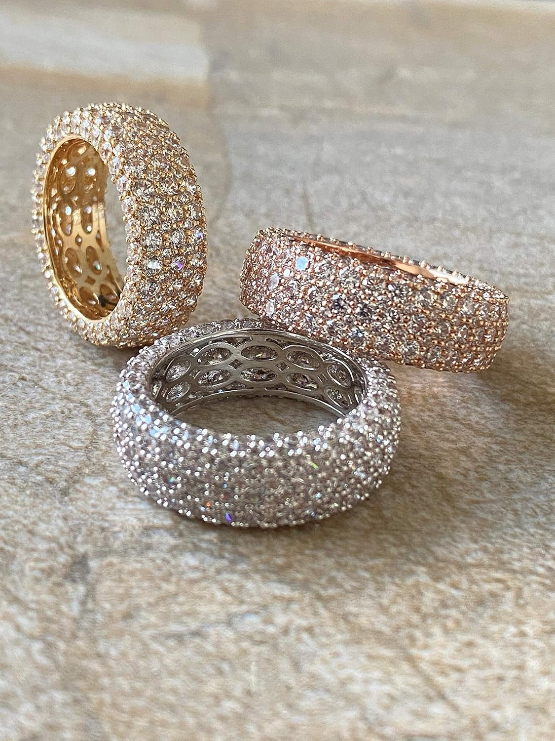 Womens Wide Eternity Ring Wedding Band 18K White Gold or Rose Gold Plated Wide Band Cubic Zirconia Eternity Band Ring