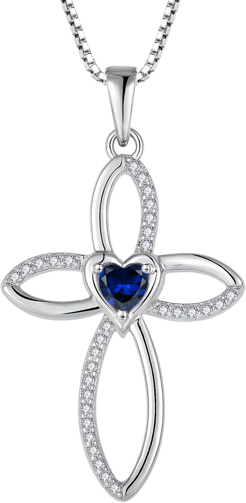 Celtic Knot Cross Necklace Sterling Silver Crucifix Pendant Heart Birthstone Religious Jewelry for Women