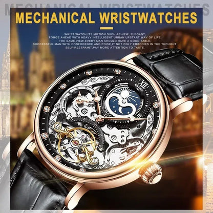 KINYUED Mechanical Automatic Watch Men Tourbillon Wristwatch Sports Clock Mechanism Self Winding Watches Casual Moon horloge man watches