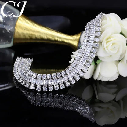 CANDICE Sparkling Wedding Bangle Jewelry Design Luxury Cubic Zirconia White Gold Plated Bridal Wide Bracelet For Women