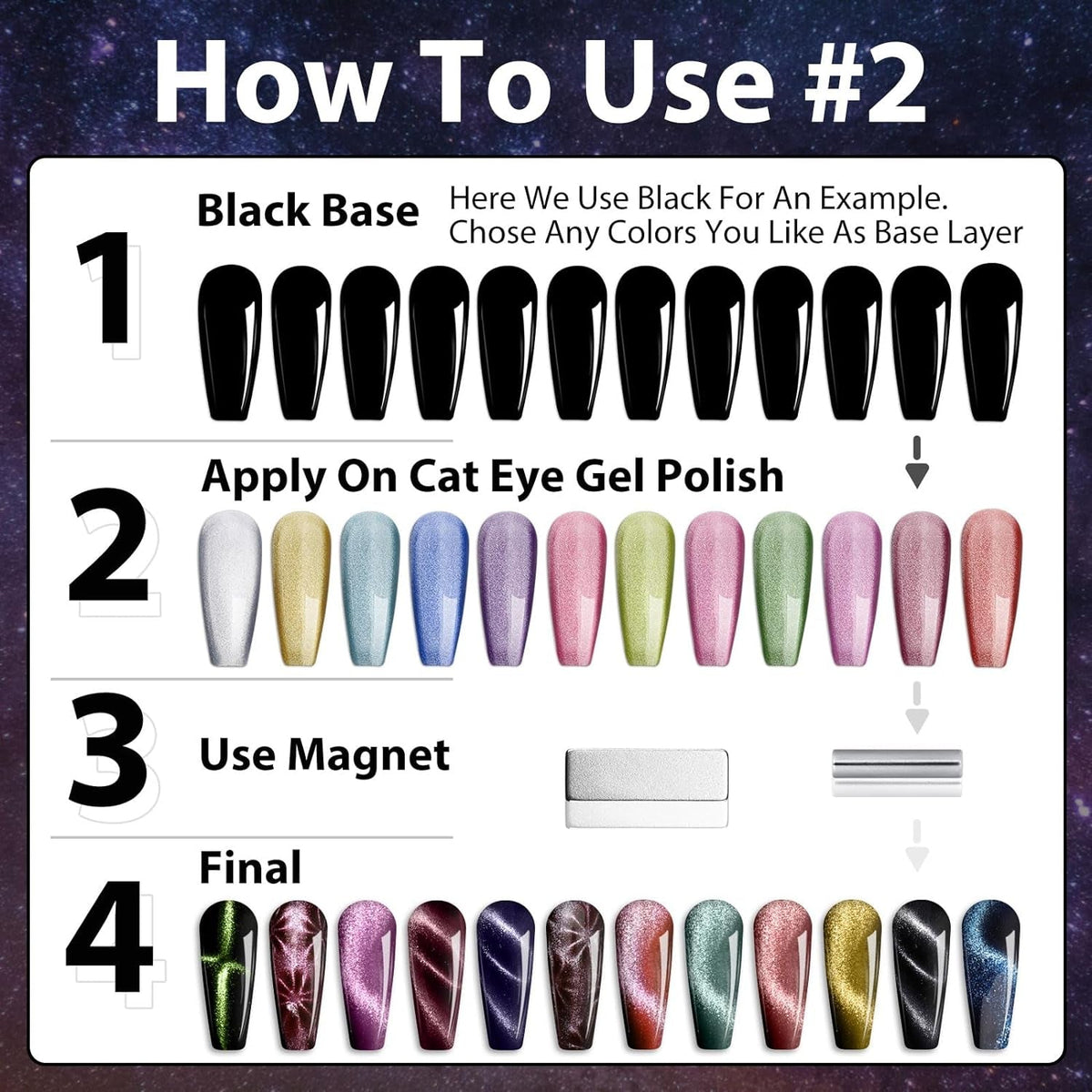 Cat Eye Gel Nail Polish Set of 12 Colors Magnetic Nail Polish Set Holographic Glitter 9D Galaxy Series Cat Eye Gel Polish Set with 2 Magnet Stick for Home DIY Soak Off UV LED