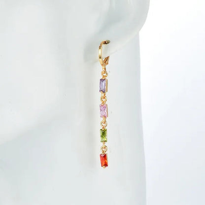 Women Rainbow Cubic Zirconia CZ Linear Dangle Earrings Jewelry