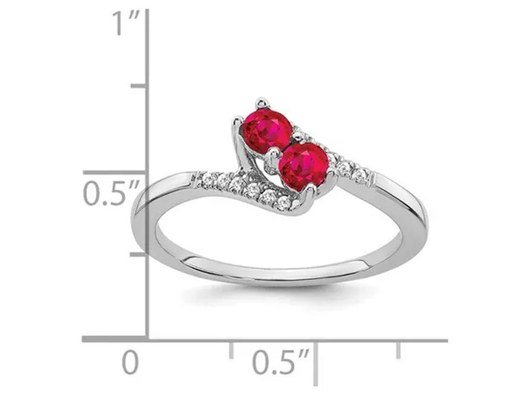 1/3 Carat (ctw) Natural Ruby Ring in 14K White Golld with Accent Diamonds