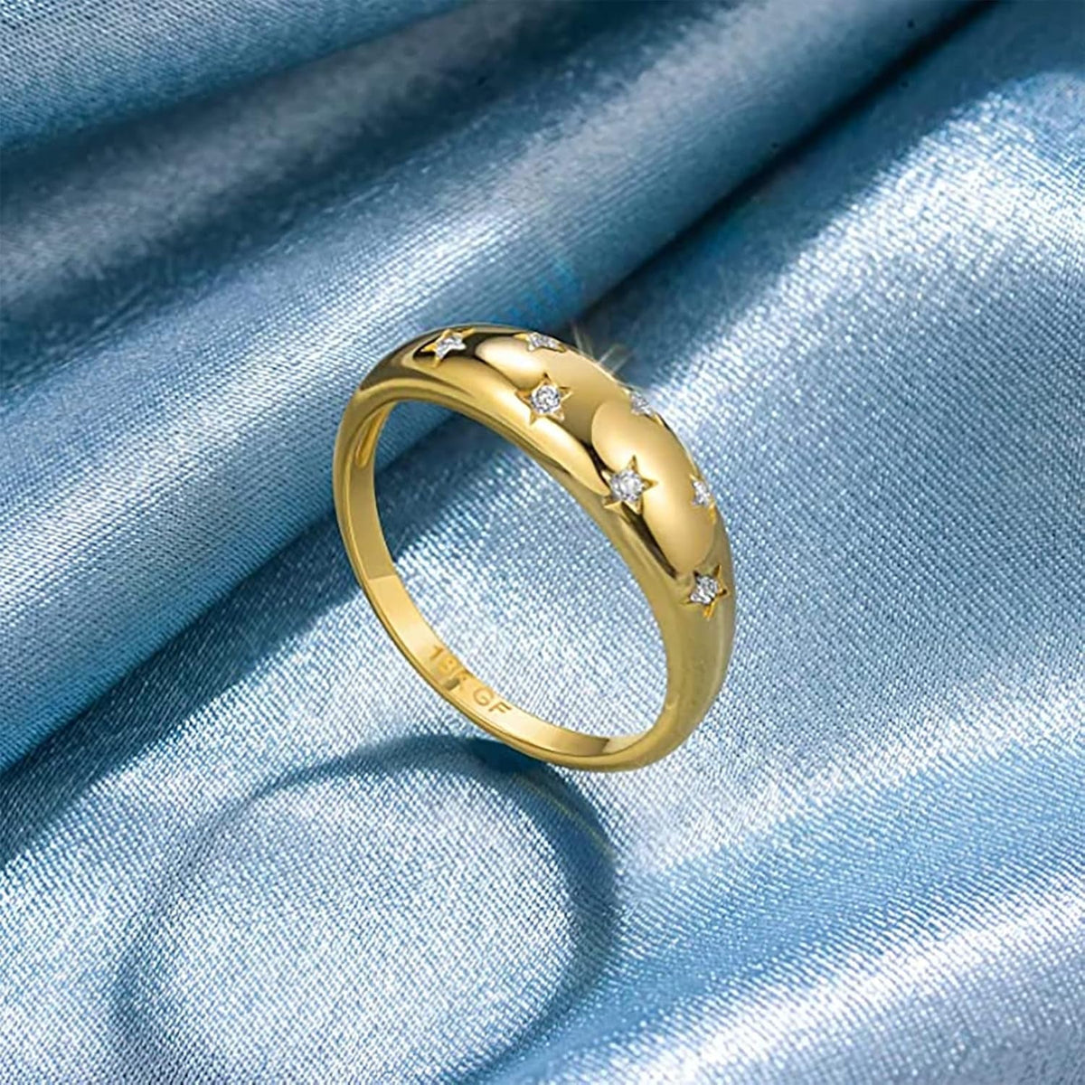 18K Gold Plated Croissant Braided Twisted Signet Chunky Dome Ring Stacking Star Band for Women and Men Statement Wedding Ring Minimalist Jewelry Size 5 to 10