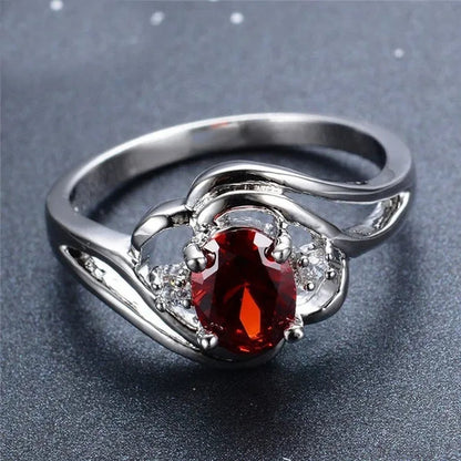 Fashion Women 925 Sterling Silver Oval Cut Natural Red Ruby Gemstone Wedding Ring