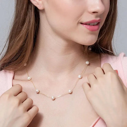 Natural White Freshwater Pearl Real 925 Sterling Silver Chain Necklace for Women Party Gifts Fine Jewelry
