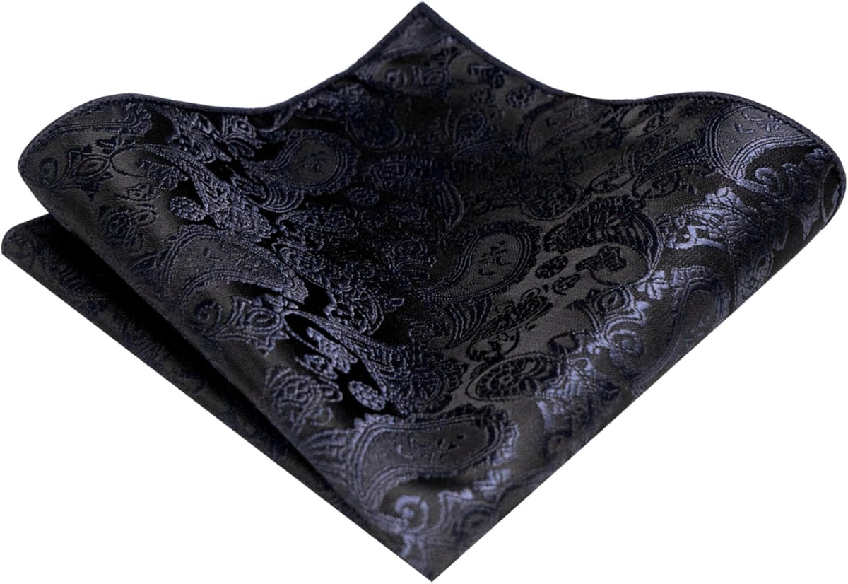 Mens Solid Color Paisley Necktie and Pocket Square with Tie Clip Sets