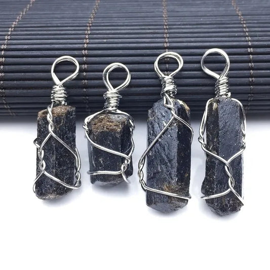 4pcs Natural Black Tourmaline Natural Stone Pendants Reiki Bead Pendant Nunatak Raw Chakra Healing Energy Stone Wire Wrapped Jewelry