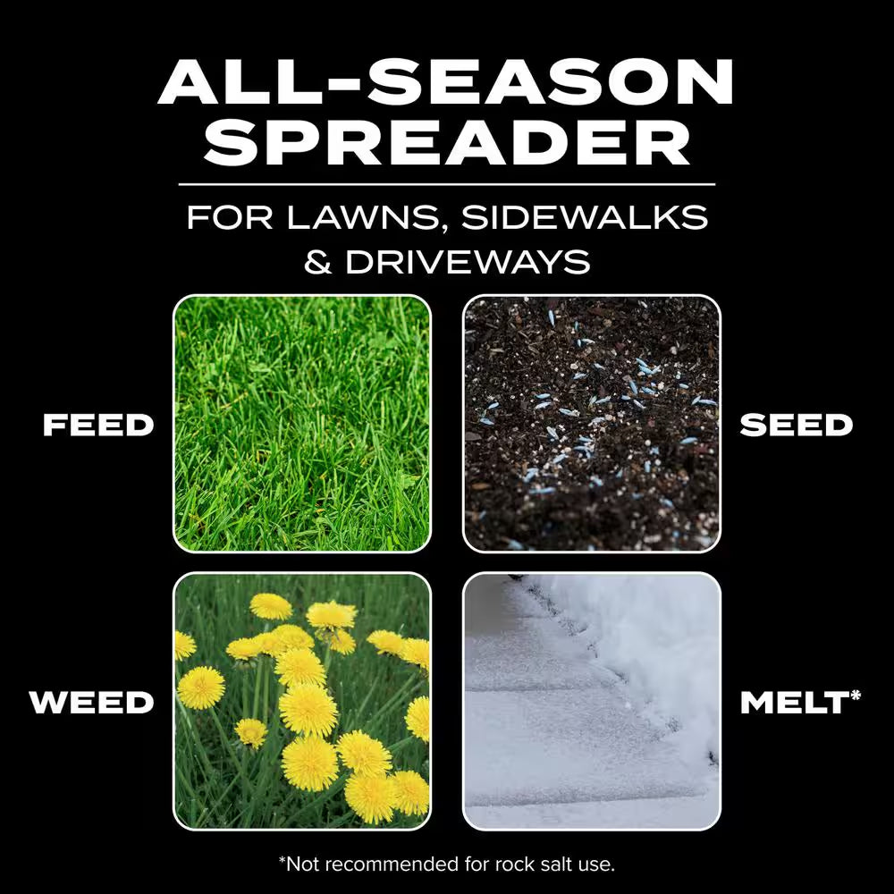 Turf Builder Edgeguard DLX Push Broadcast Spreader Holds up to 15,000 Sq.Ft. for Seed, Fertilizer, Salt, Ice Melt