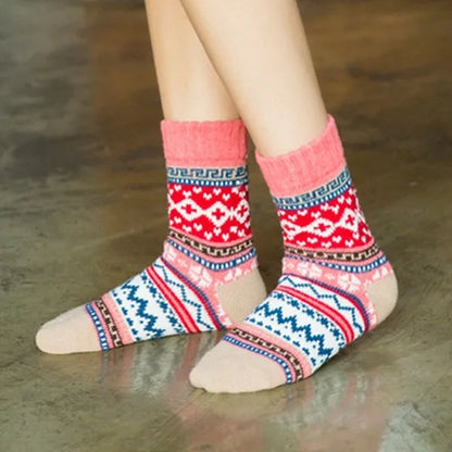 5Pairs Winter Knitting Cashmere Warm Cotton Soft Thicken Women Men Socks  Assorted Patterns Wool Sock For Men and Women