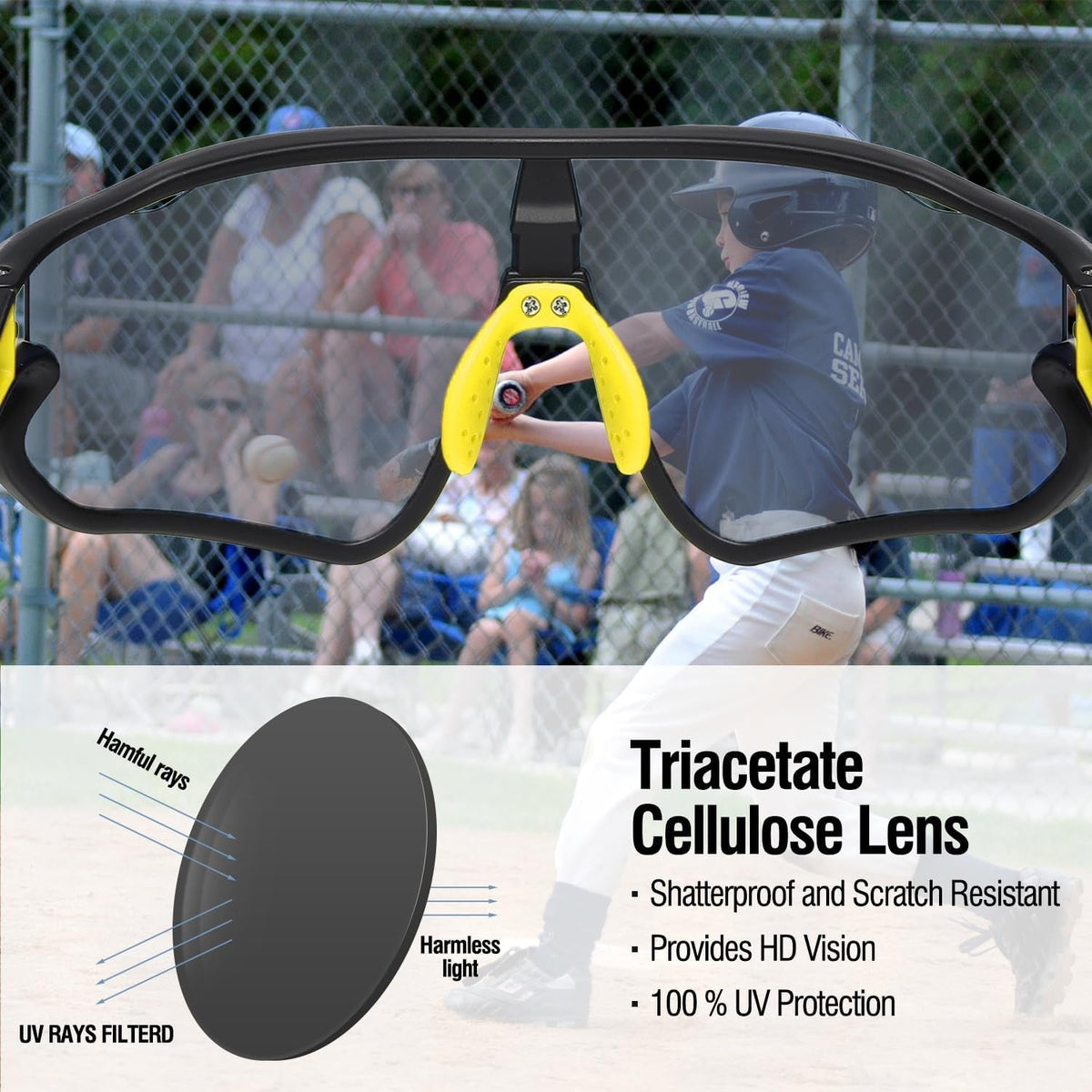 Kids Sunglasses Youth Baseball Sun Glasses Lightweight TR90 Frame UV400 Sports Cycling Shades for Boys Girls DK268