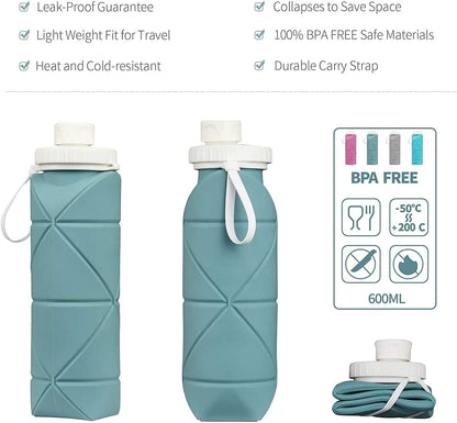 Collapsible Water Bottles Cups Leakproof Valve Reusable BPA Free Silicone Foldable Travel Water Bottle Cup for Gym Camping Hiking Travel Sports Lightweight Durable