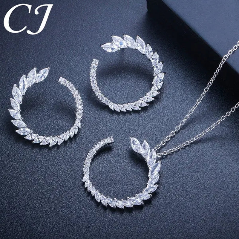 CANDICE Trendy Sterling Silver Plated Jewelry Sets Noble Marquise AAA+ CZ Stone Pave Round Pendant Necklace Earrings Set For Women Gift