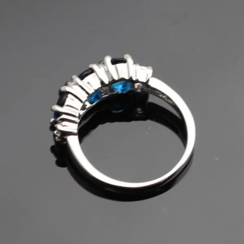 925 Sliver Jewelry Sets Blue Zircon White Topaz Necklace Pendant Drop Earrings Ring Bracelet For Women  Dating Gift