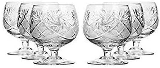 Set of 6, 10-Oz Hand Made Vintage Russian Crystal Glasses, Brandy Cognac Snifters, Old-Fashioned Glassware