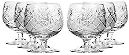 Set of 6, 10-Oz Hand Made Vintage Russian Crystal Glasses, Brandy Cognac Snifters, Old-Fashioned Glassware
