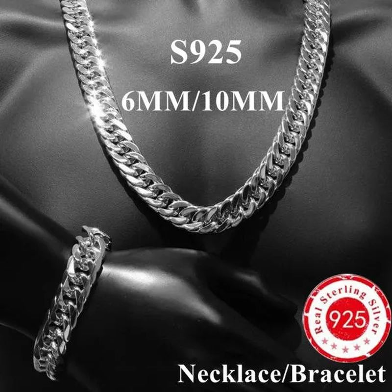 NEW! Exquisite Men Solid Heavy 925 Sterling Silver Smooth Necklace Bracelet Curb Chain Jewelry