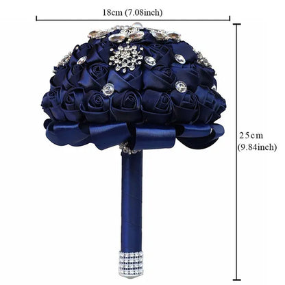 18CM Butterfly Love Diamond Brooch Bridal Bouquet Ribbon Silk Rose Wedding Simulation Flower Bouquet Handmade Bridesmaid Holding Flowers