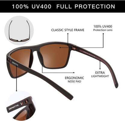 Polarized Sunglasses for Men Lightweight TR90 Frame UV400 Protection Square Sun Glasses