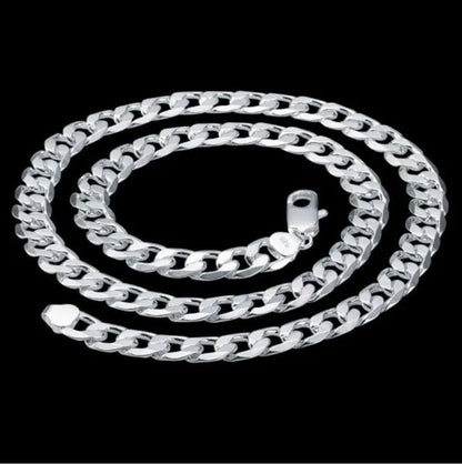 Wholesale! Prefect! Hot New High Quality 925 Sterling Silver Fashion Jewelry 12MM Men'S 925 Solid Silver Curb Chain Necklace 16/18/20/22/24/26/28/30 Inch