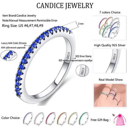 CANDICE Simple Sterling Silver Plated Eterity Wedding Ring Pave Natural Rose Red Green Blue Cubic Zirconia Stackable Rings Fashion Jewelry for Women Engagement Gift（Us SIZE 6-9）