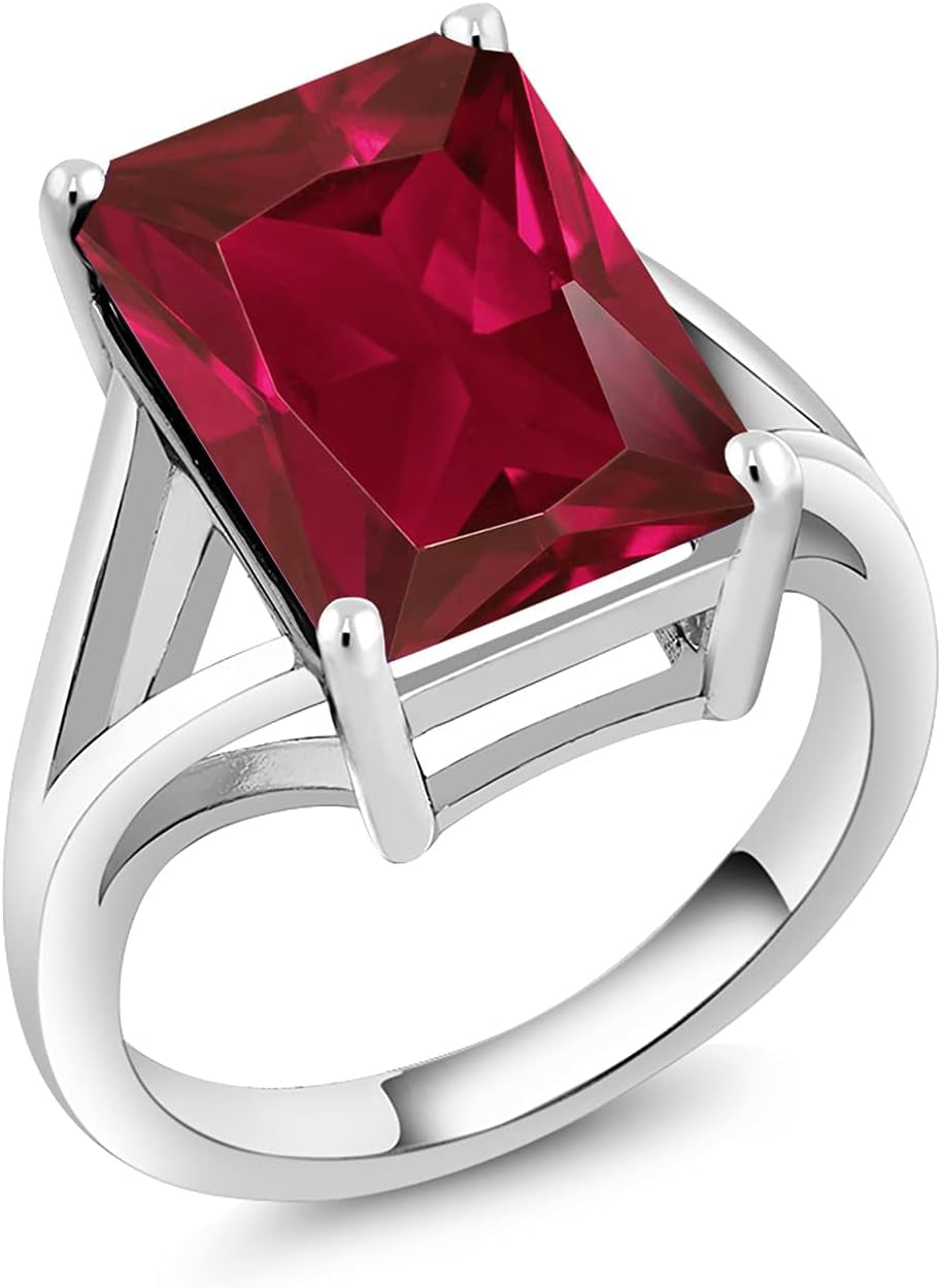 5-10 Cttw Gemstone Birthstone Solitaire Engagement Ring for Women | 925 Sterling Silver | 14X10MM Emerald Cut | Wedding Anniversary Promise Ring for Women | Available in Size 5-9
