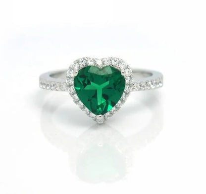 NEW 925 Sterling Silver Green Heart AAA CZ Czircon Lady Wedding Ring