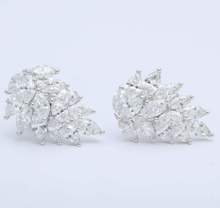 4.57 Carat Marquise Diamond Cluster 18k White Gold Earring Cuffs