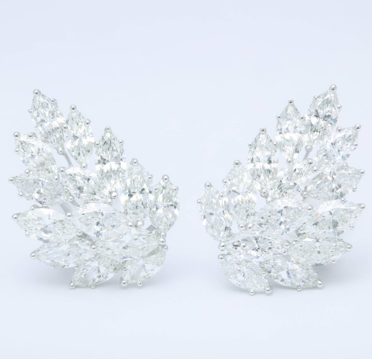 13.21 Carat Marquise Diamond Cluster 18k White Gold Ear Climbers
