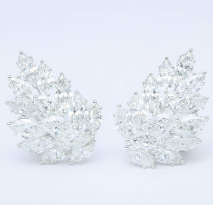 13.21 Carat Marquise Diamond Cluster 18k White Gold Ear Climbers