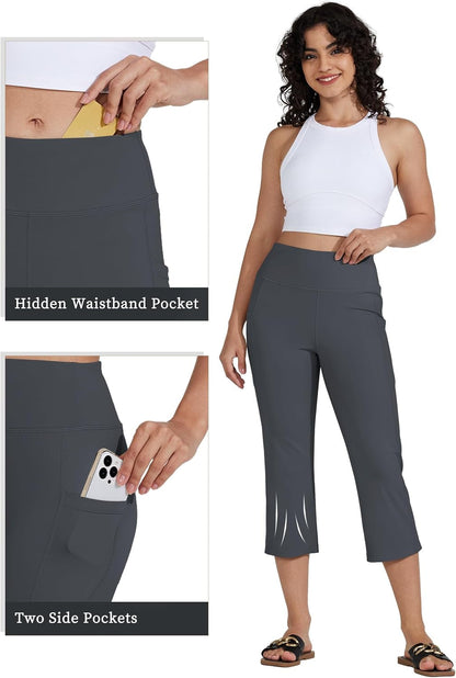 Women'S Yoga Capris Pants High Waist Leggings Crop Athletic Exercise Workout Capris Straight Leg 21"