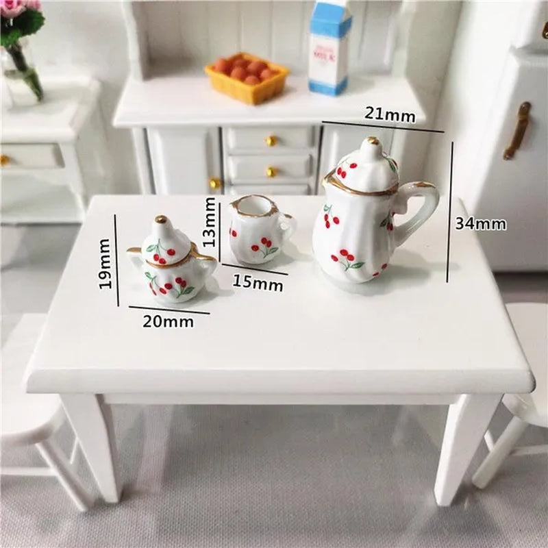 Mini Ceramics Tableware Tea Set with Cups Toy Doll House Accessories Ceramics Miniatures Scene 1:12 /1:16 Kids Toy