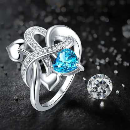 6mm Heart Cut Ruby & Aquamarine & Topaz 925 Sterling Silver Jewelry Vintage Wedding Engagement Rings Romantic Bride Engagement Anniversary Ring Size 6-10