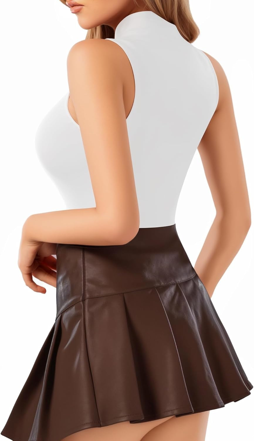 Women'S Mock Turtle Neck Sleeveless Tank Tops Bodysuit Leotard Clothing