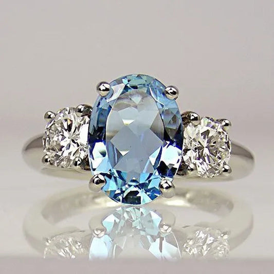 Engagement Ring Natural Sky Blue Zircon Bridal Jewelry Ring Eternity Women Anniversar Ring