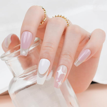 White Press on Nails Short,  Square Solid Color Fake Nails with Glue, Reusable & Natural Acrylic False Nails Stick on Nails for Women Girls Gift, Gel Nail Kit, 24pcs