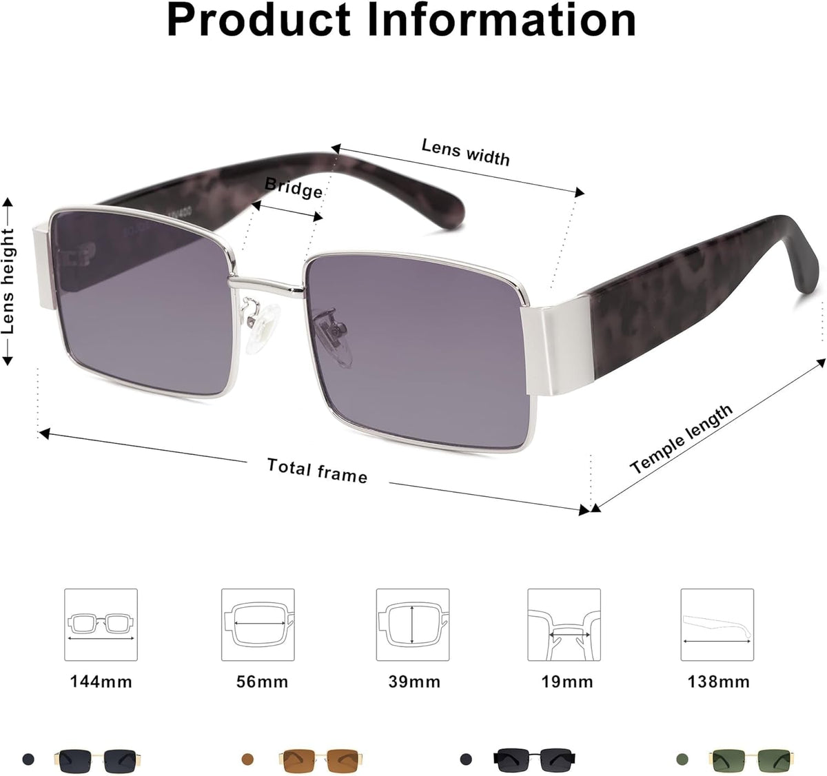 Retro Fashion Rectangle Sunglasses Womens Mens Vintage Trendy Square Shades SJ1162